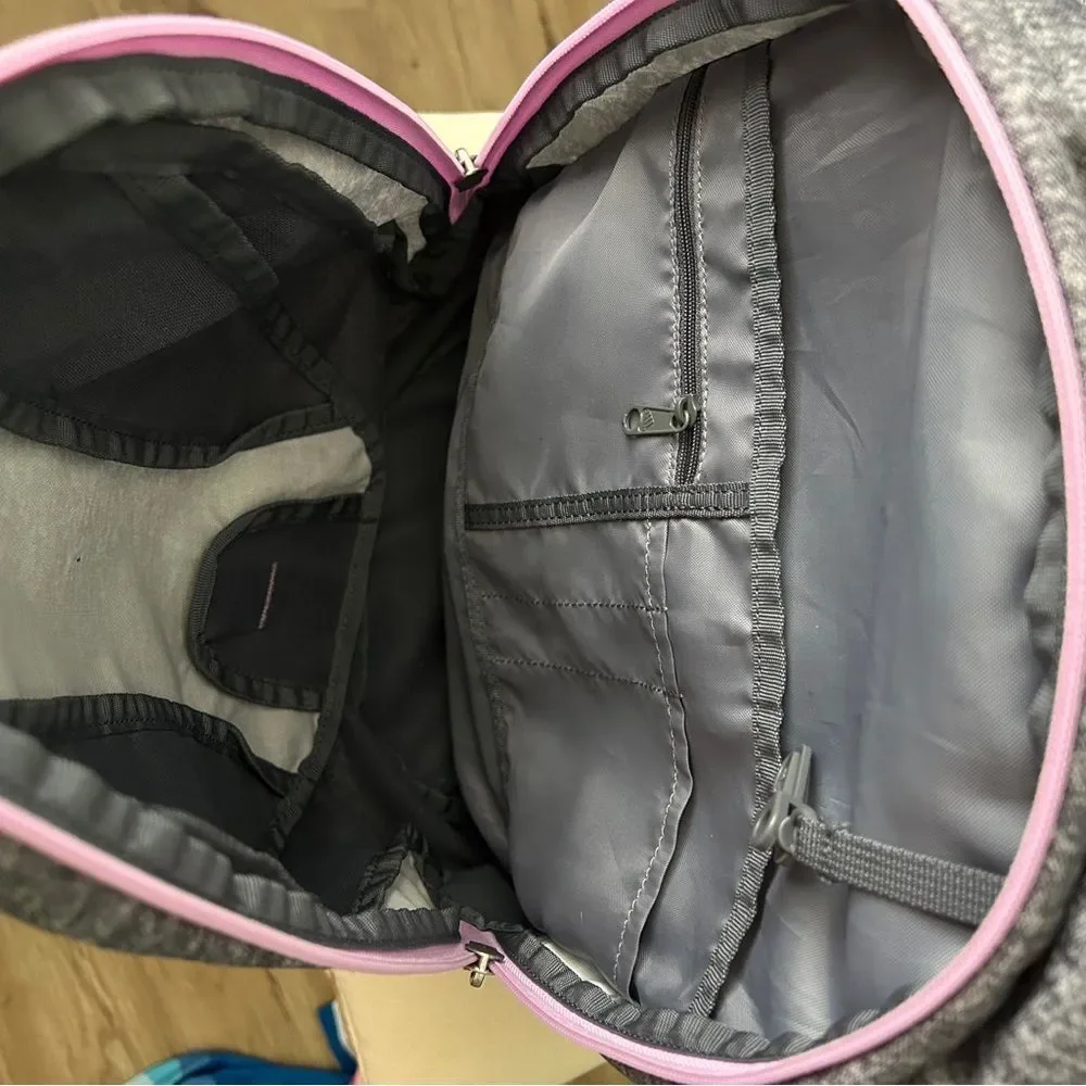 Adidas Gray Backpack with Pink Accents Extra Large Capacity Multiple Pockets